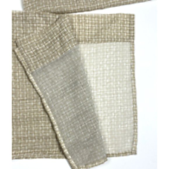 Set 3 Sheer Basketweave Print Valances Curtains Short Sheer Brown White Check - Picture 2 of 4